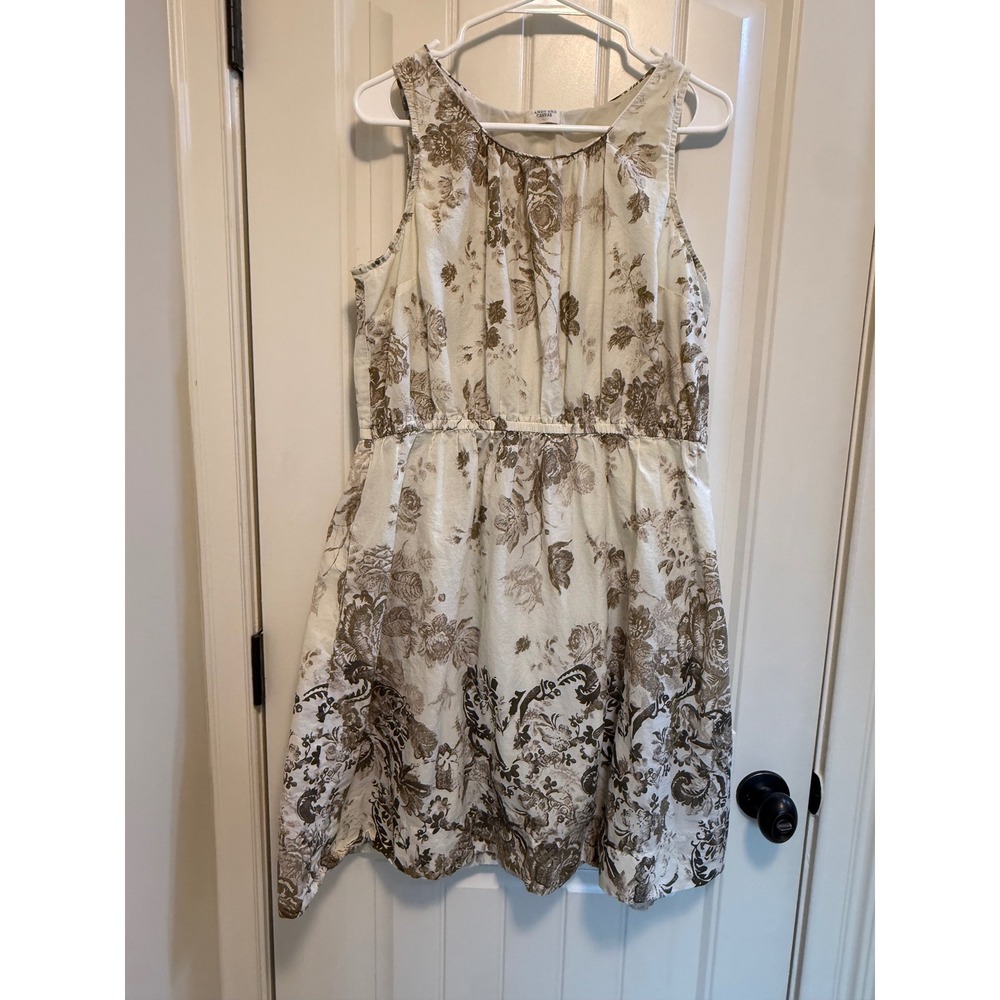 Lands End Canvas Womens 12 Floral Damask Cotton Sleeveless A-Line Dress Brown